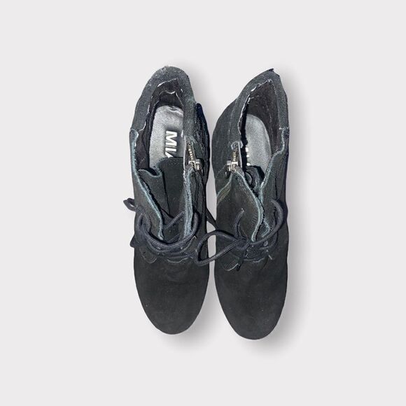 Mia Black Suede Wedge Heel Boots Shoes Size 8 - Picture 1 of 5